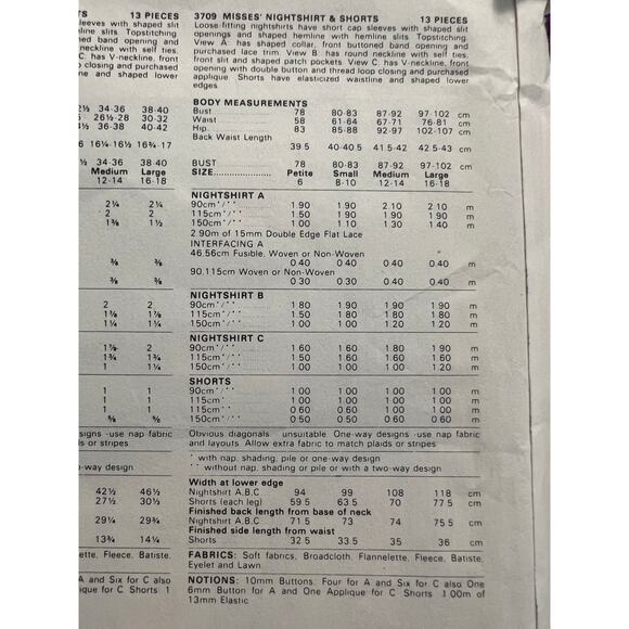 Butterick Sewing pattern 3709 womens pajamas top shorts night shirt size M - Picture 5 of 6